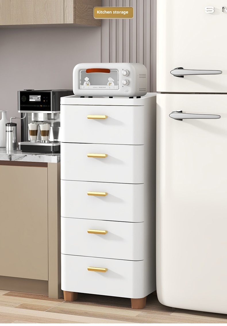 Easy-glide drawers of storage cabinet