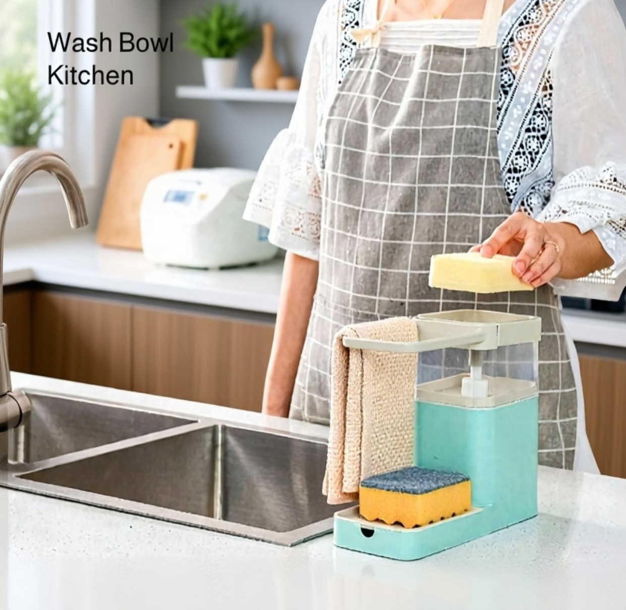 Automatic Liquid Soap Dispenser with Draining Storage Rack on bathroom sink