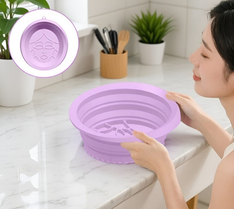 Portable collapsible silicone facial wash bowl for travel