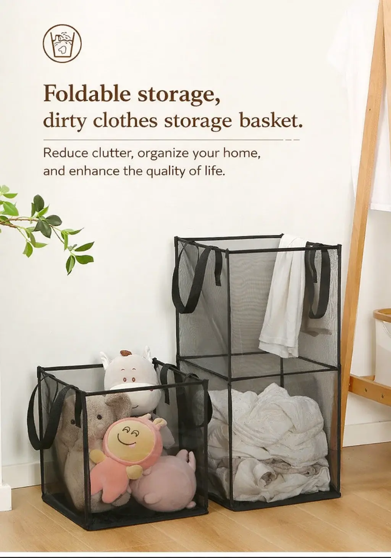 Home Foldable Ventilated Laundry Basket on living room floor