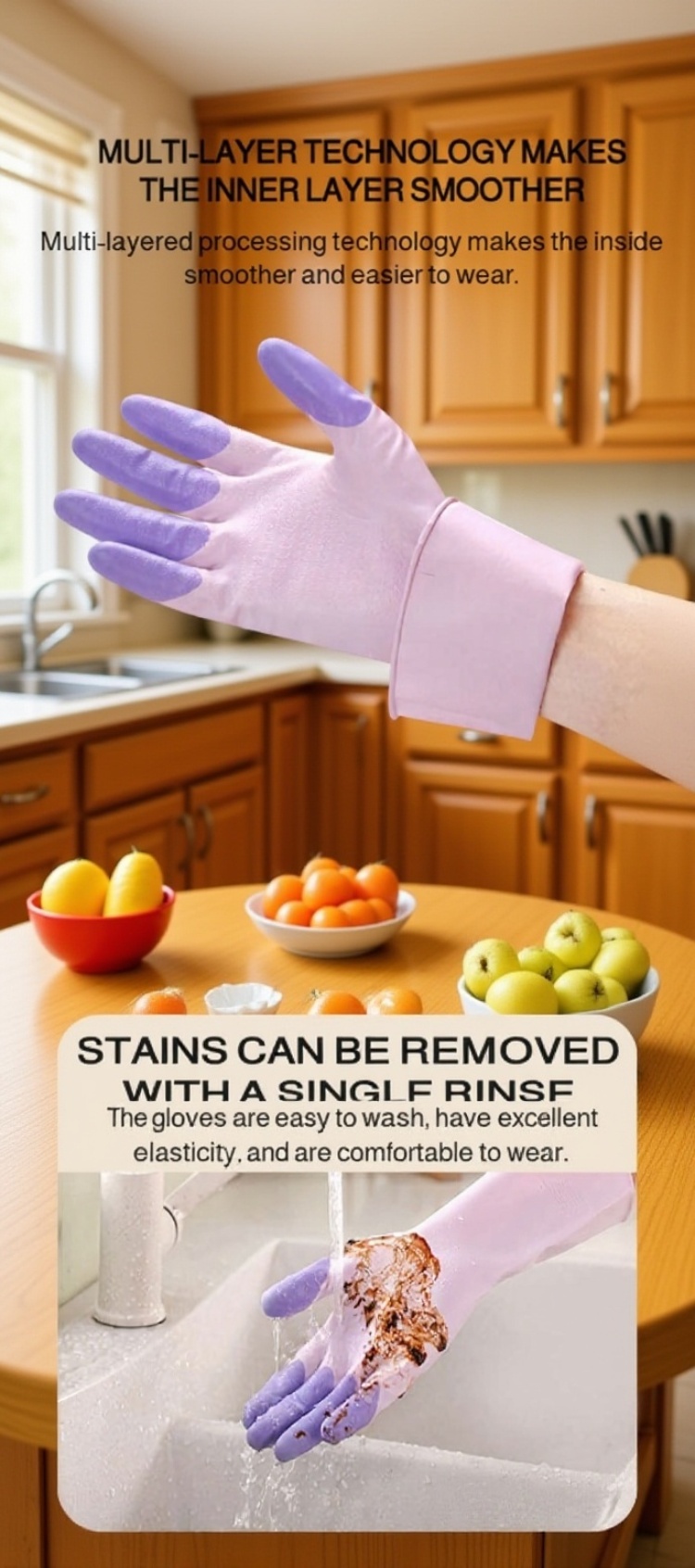 Non-slip gloves for washing dishes