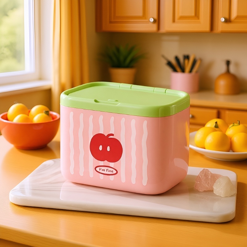 Side view of stylish apple-shaped cotton swab dispenser