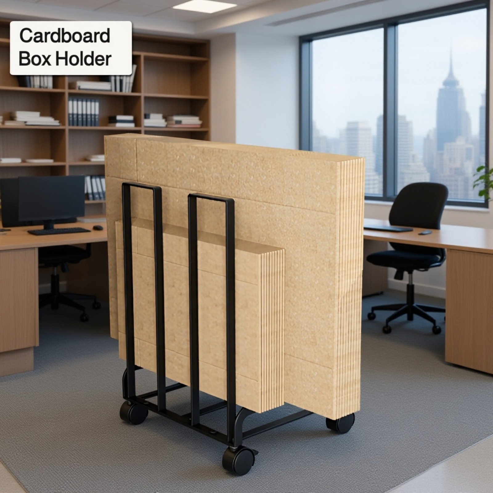 Cardboard rack loaded with boxes and materials