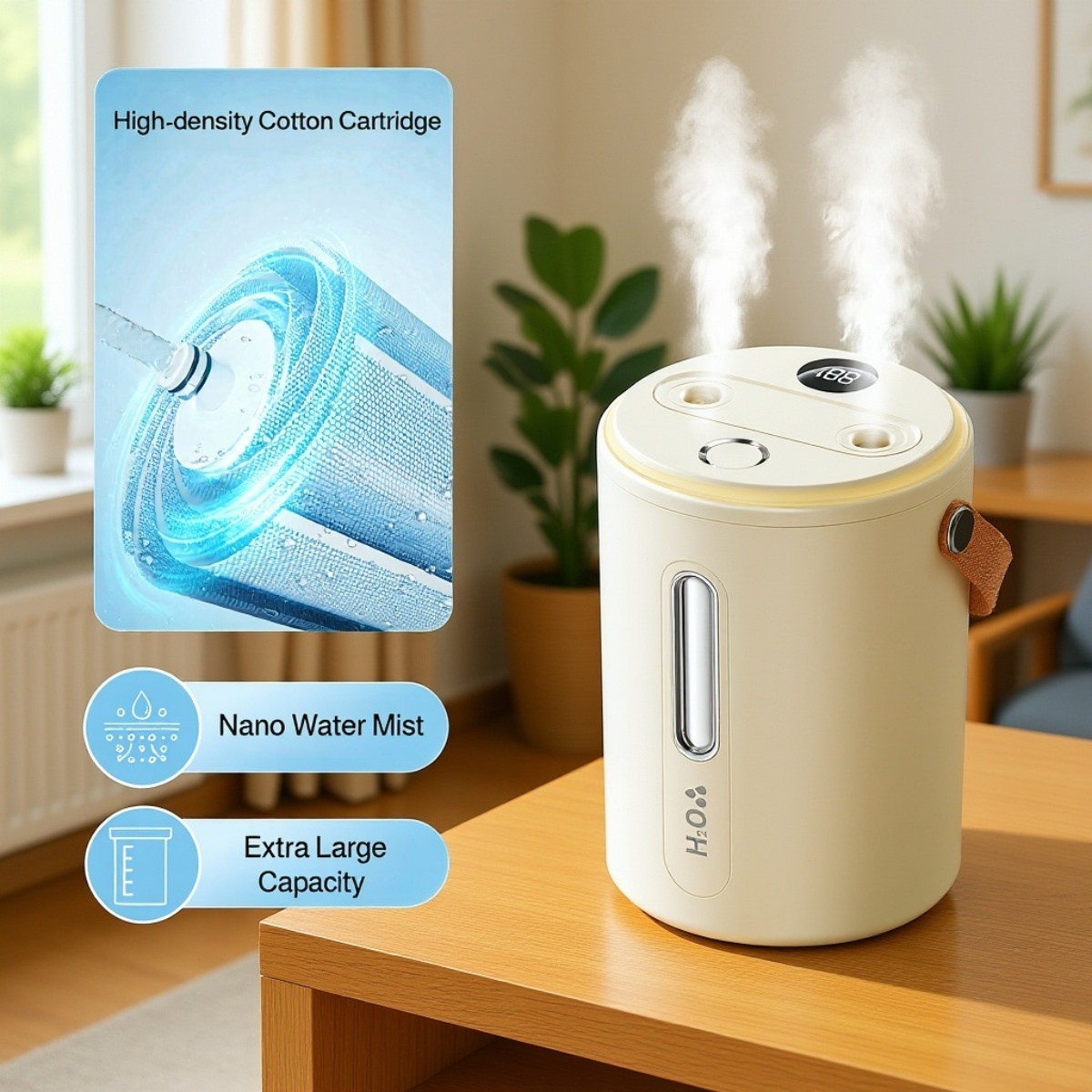 Humidifier operating quietly in bedroom setting
