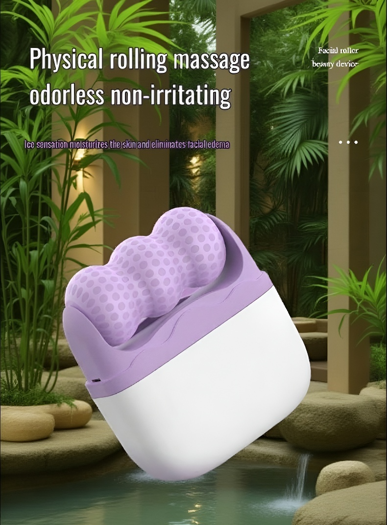 Hand holding dual-ended roller for skin soothing