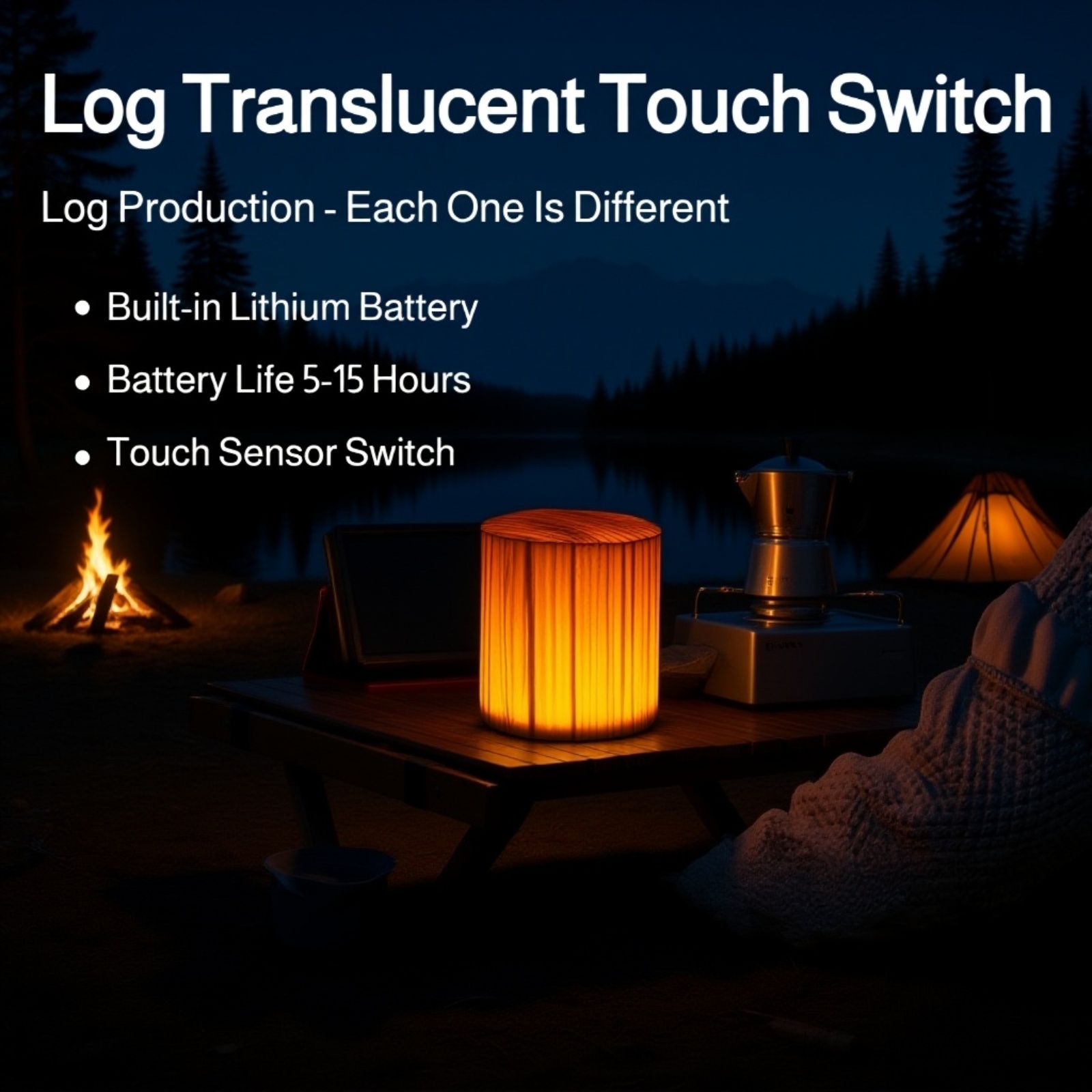 Natural Wooden LED Night Light for Bedroom, Study, and Camping