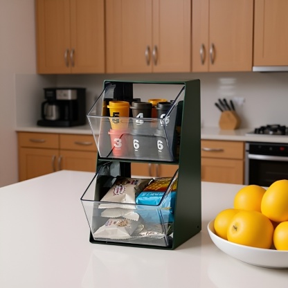 Transparent Tea & Coffee Storage Rack with Lid, Desktop Ladder Display Organizer