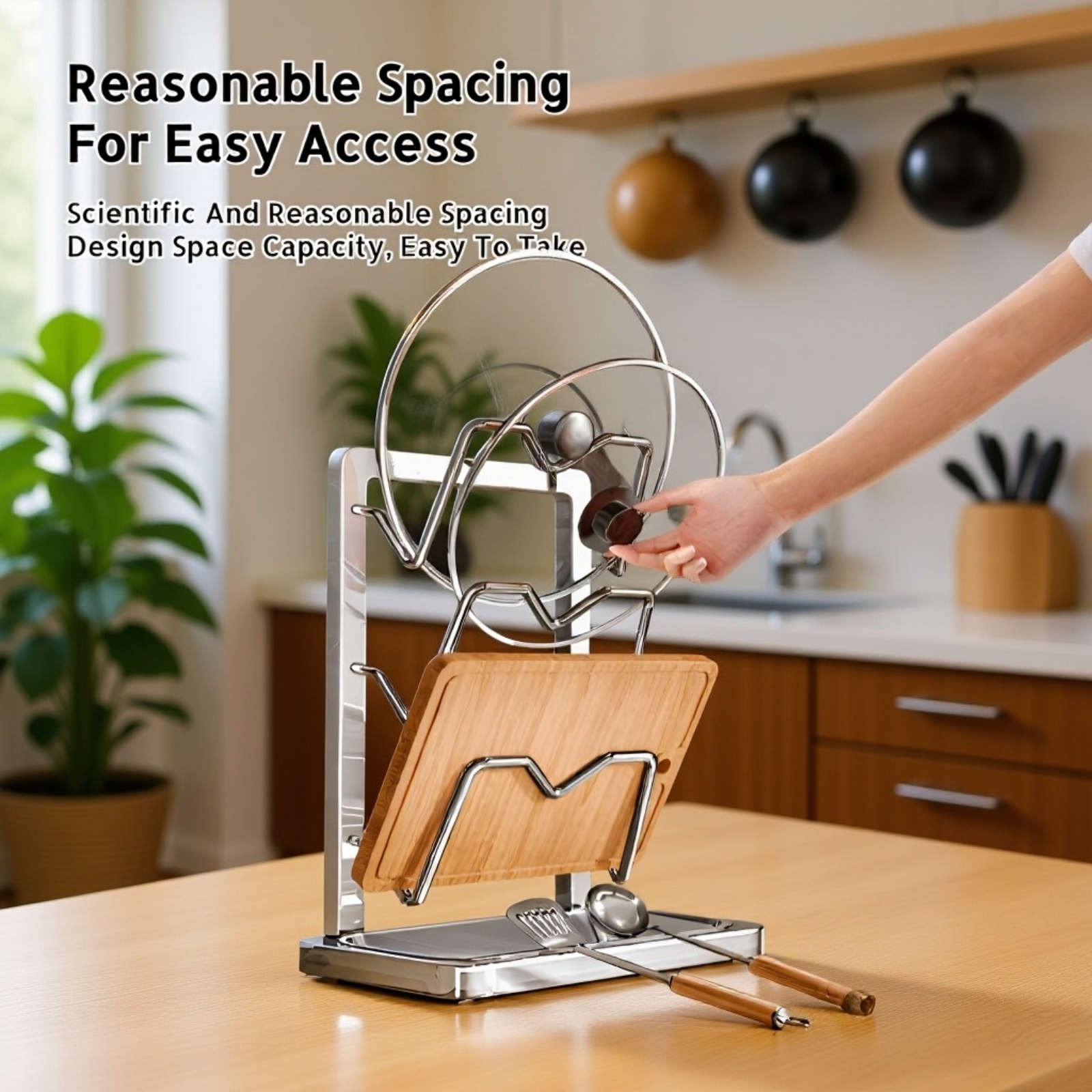 Multifunctional Kitchen Countertop Pot Lid and Spoon Rack
