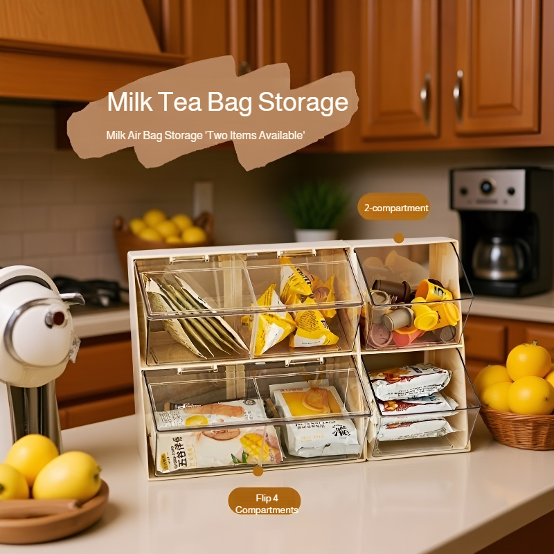 Transparent Tea & Coffee Storage Rack with Lid, Desktop Ladder Display Organizer
