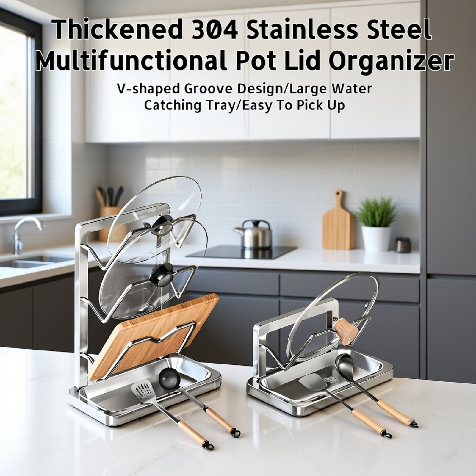 Multifunctional Kitchen Countertop Pot Lid and Spoon Rack