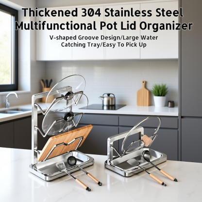 Multifunctional Kitchen Countertop Pot Lid and Spoon Rack