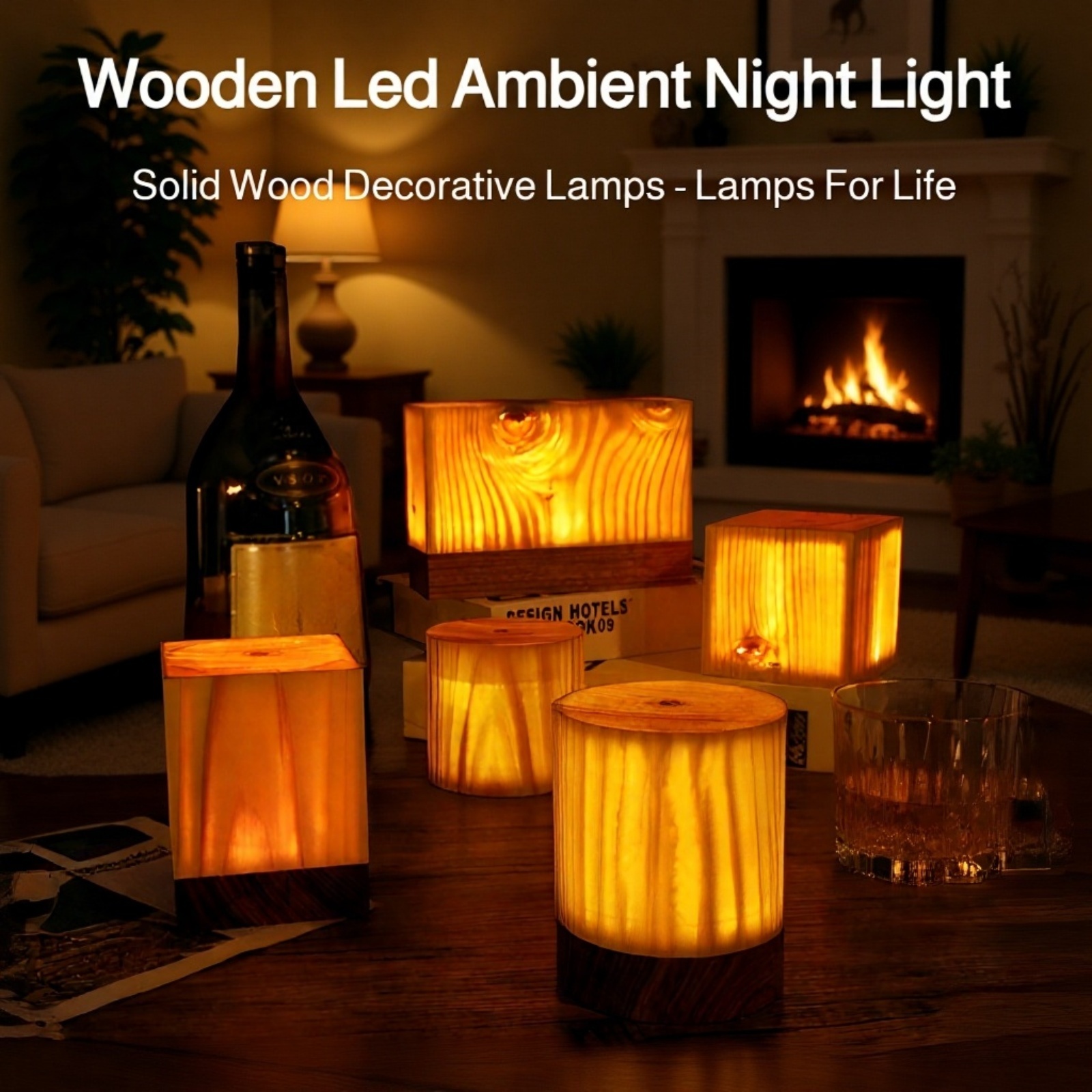 Natural Wooden LED Night Light for Bedroom, Study, and Camping