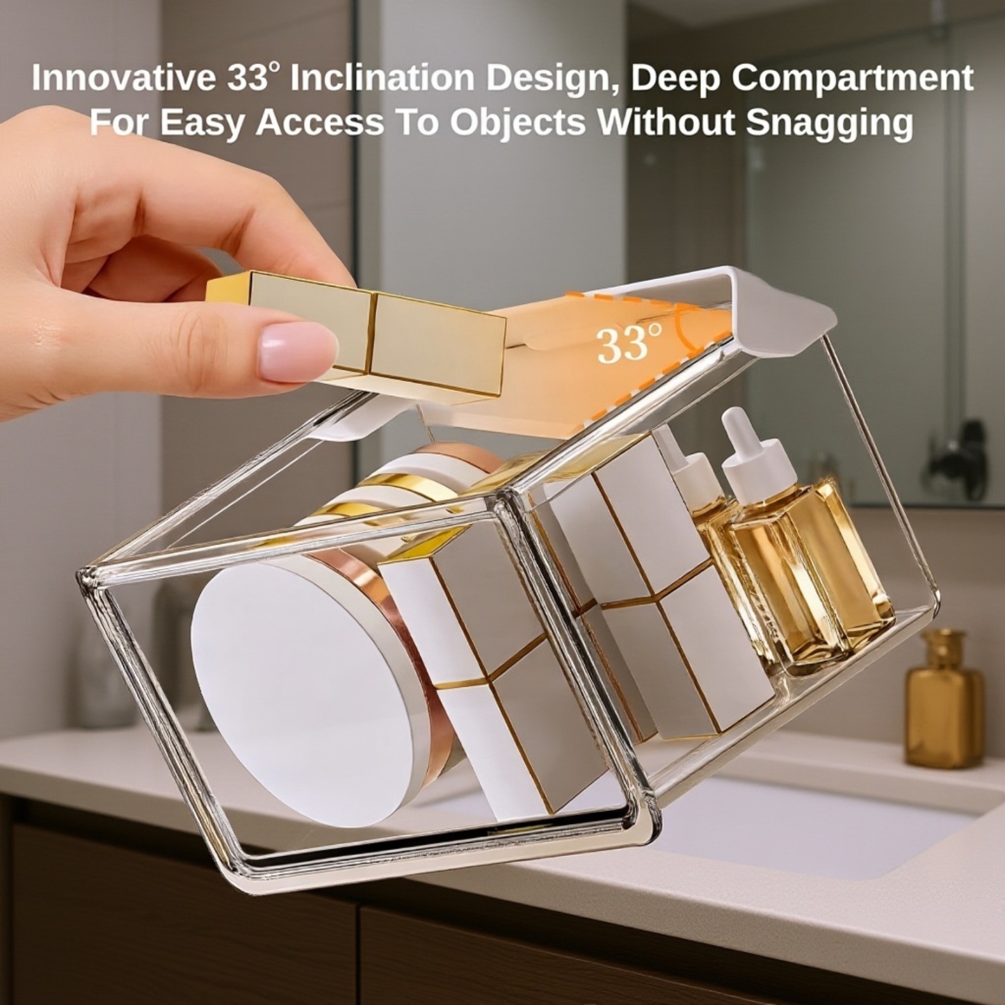 Transparent 33° Tilt Storage Organizer for Desk, Convenient Access and Installation