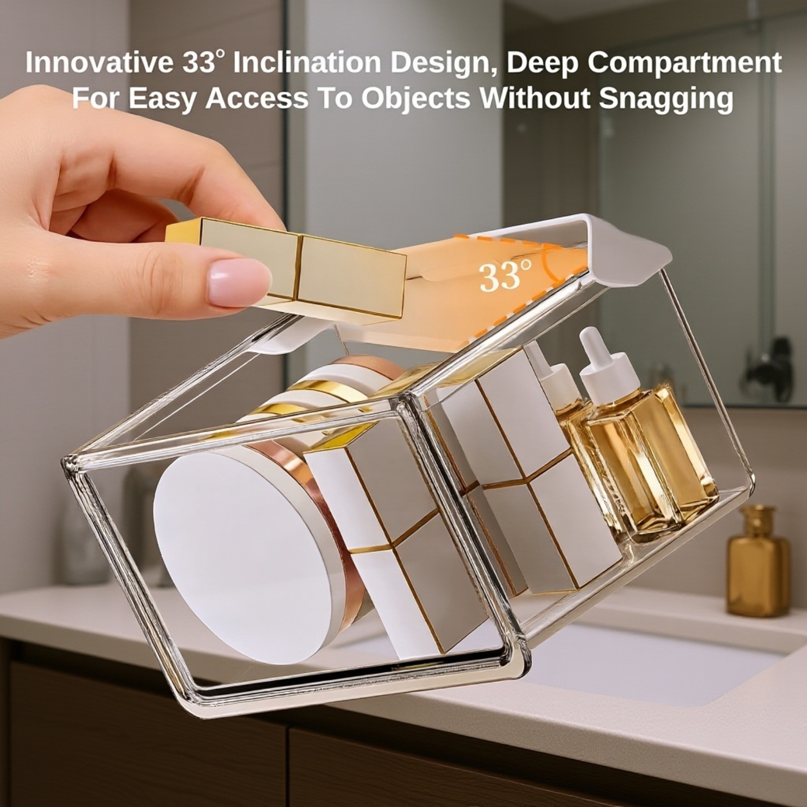Transparent 33° Tilt Storage Organizer for Desk, Convenient Access and Installation