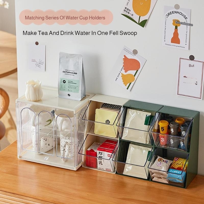 Transparent Tea & Coffee Storage Rack with Lid, Desktop Ladder Display Organizer