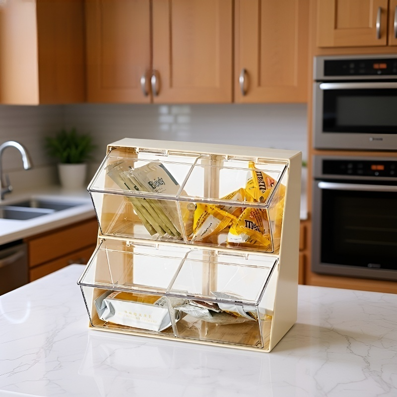 Transparent Tea & Coffee Storage Rack with Lid, Desktop Ladder Display Organizer