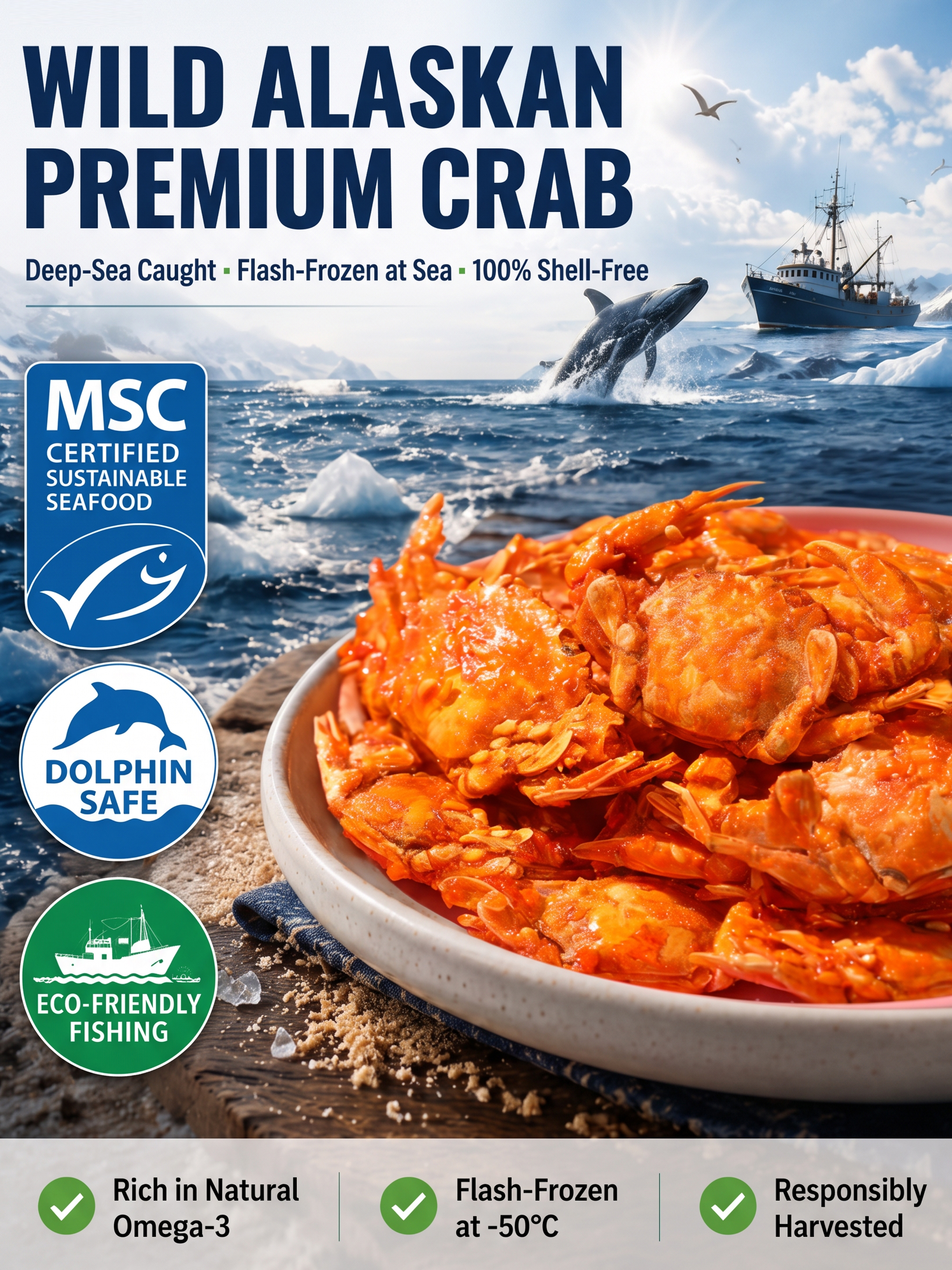 Ultimate Crunch Deep-Sea Crab Snack | 100% Additive-Free & Low-Temperature Baked | Low Sodium, High Protein Crab Snack with Omega-3