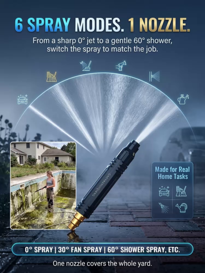 Black Diamond Adjustable Pressure Washer Nozzle | 60FT Long Range Metal Water Gun for Home, Car & Pool Cleaning | Fits Greenworks, Sun Joe & Kärcher