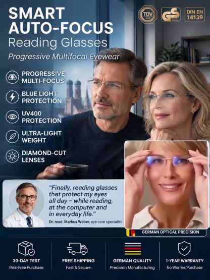 [BOGO FREE] German Smart Dual-Use Glasses: Auto-Focus, Anti-Blue Light & UV Sunglasses