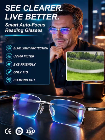 [BOGO FREE] German Smart Dual-Use Glasses: Auto-Focus, Anti-Blue Light & UV Sunglasses