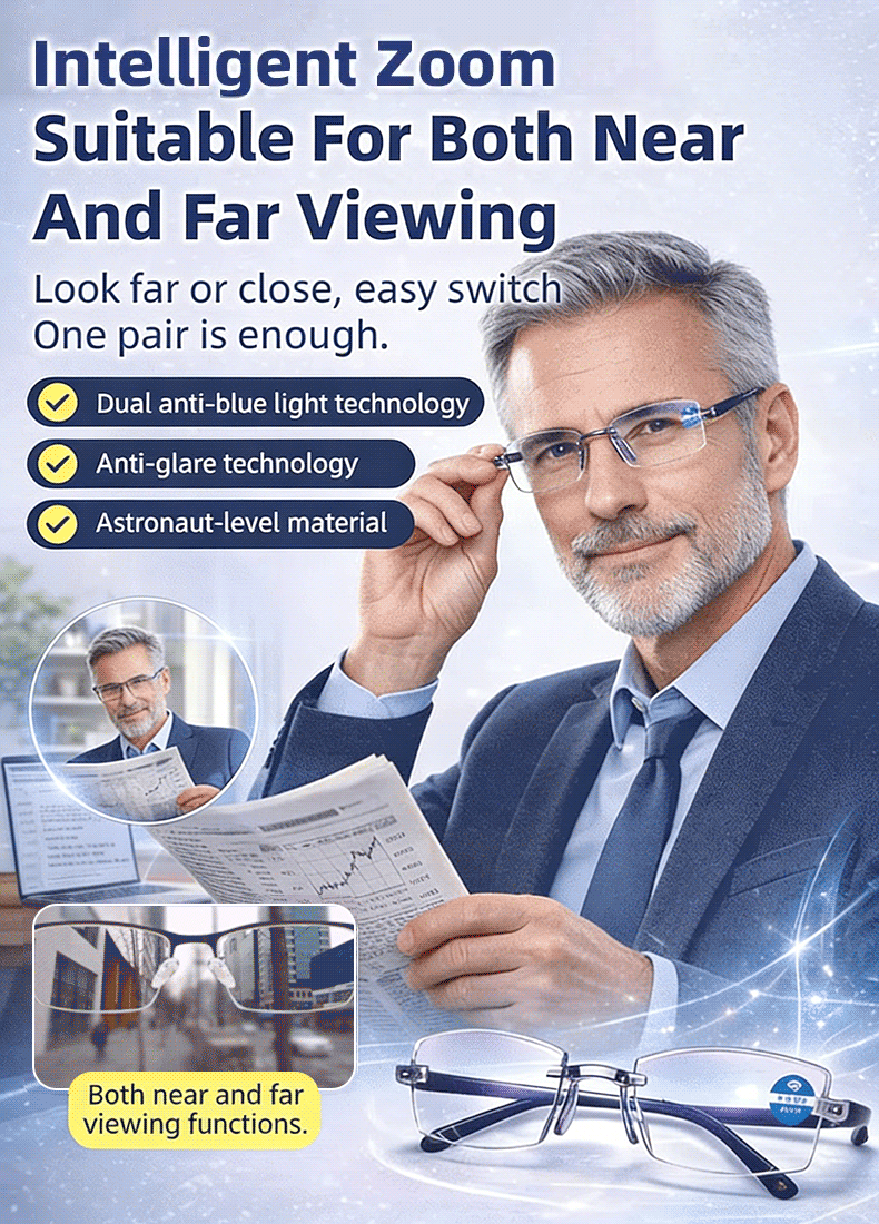 Smart Multifocal Progressive Reading Glasses | Auto-Adjusting & Blue Light Blocking✨Automatically adjusts to your eyesight within0.01 seconds, covering a vision range of 0–1000 degrees 