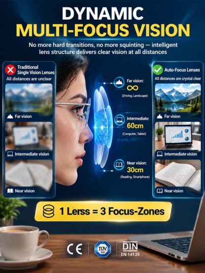 [BOGO FREE] German Smart Dual-Use Glasses: Auto-Focus, Anti-Blue Light & UV Sunglasses