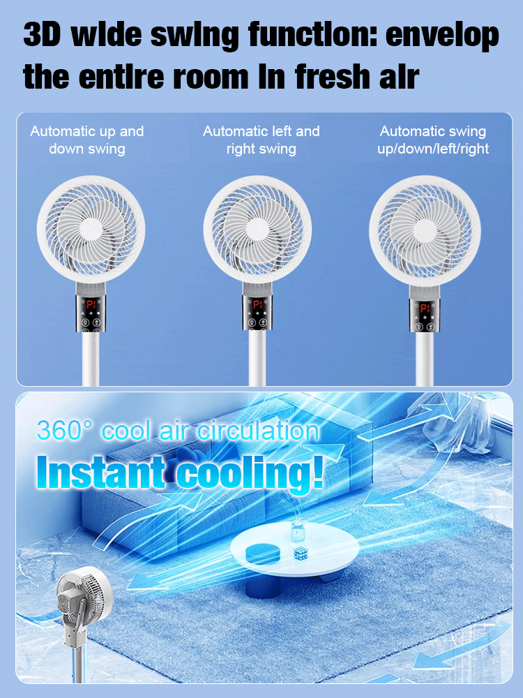 Smart Air Circulator Fan with AI Temperature Sensor – Whisper Quiet, Energy Saving, 360° Oscillation