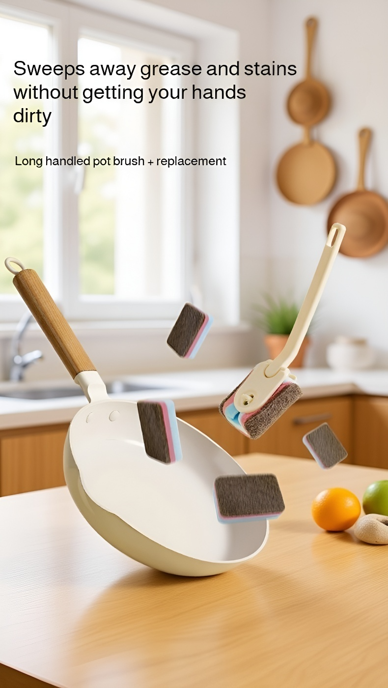 Long handle cleaning brush for dishes and pots