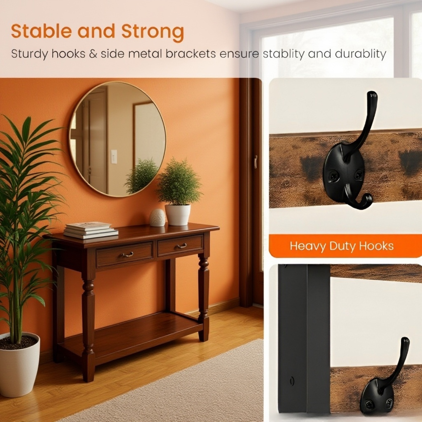 Modern entryway with wall mounted wooden shelf organizer