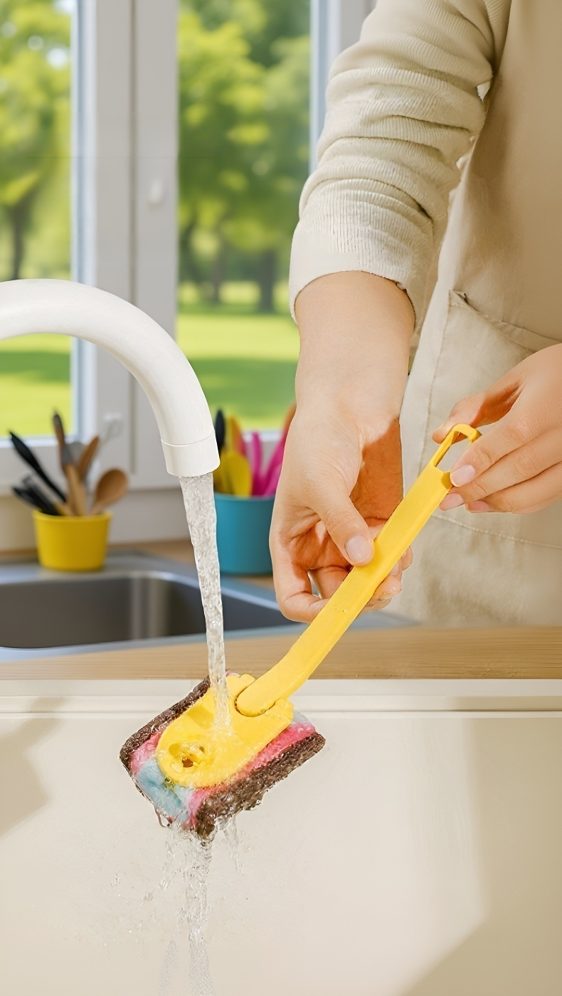 Multi-purpose kitchen cleaning brush in use