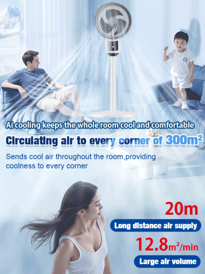 Smart Air Circulator Fan with AI Temperature Sensor – Whisper Quiet, Energy Saving, 360° Oscillation
