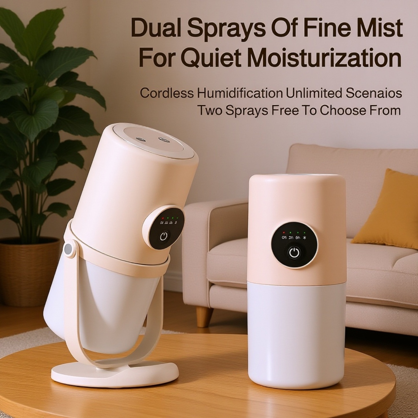  Extra-Large Capacity USB Mini Dual-Jet Humidifier with Silent Night Light