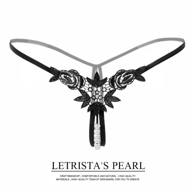 Pearl Play Embroidered Crotchless Thong(Buy 1, get 2 free)
