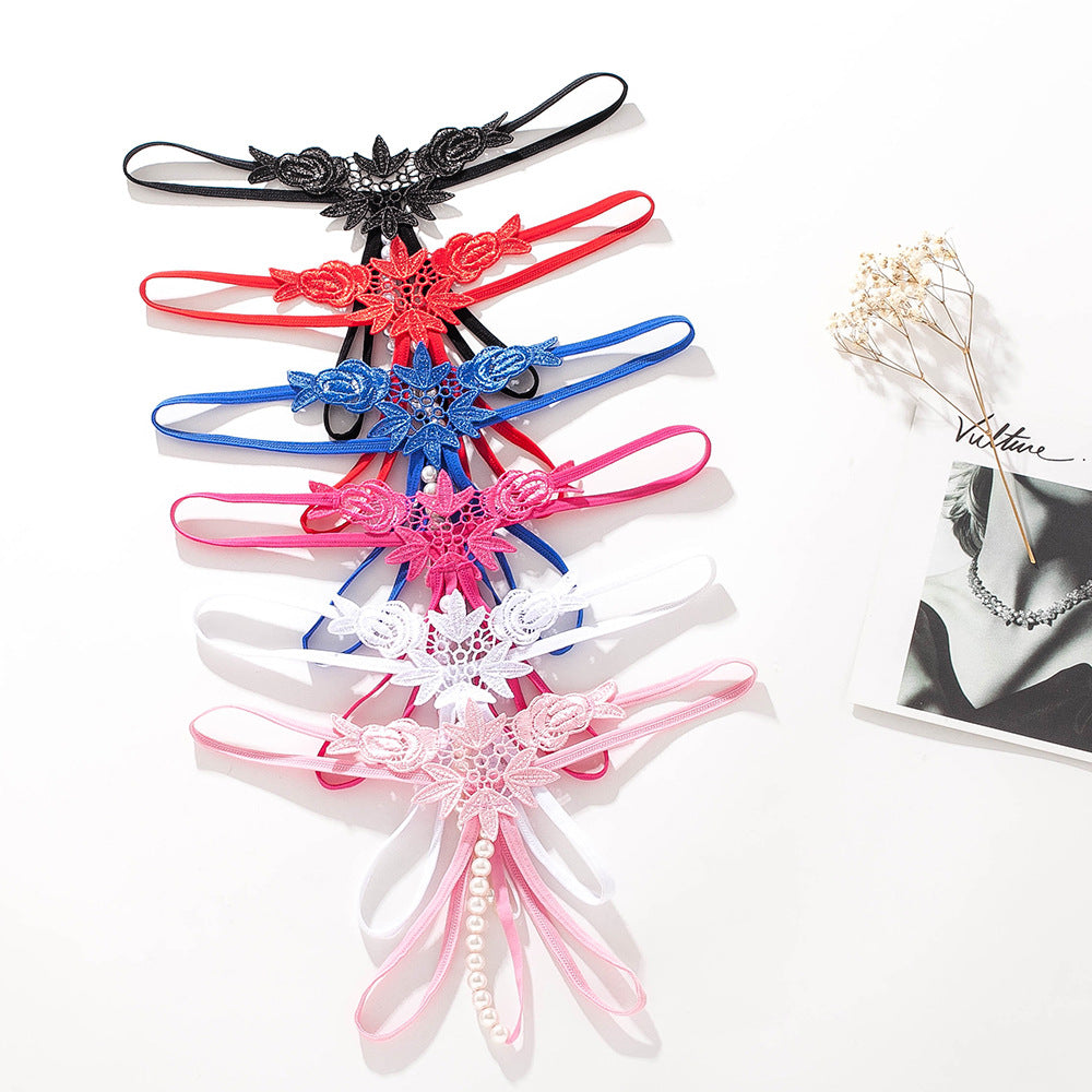 Pearl Play Embroidered Crotchless Thong(Buy 1, get 2 free)