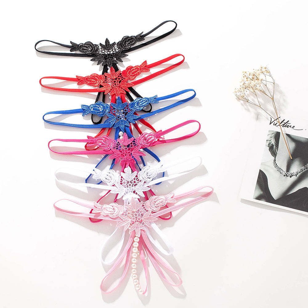 Pearl Play Embroidered Crotchless Thong(Buy 1, get 2 free)