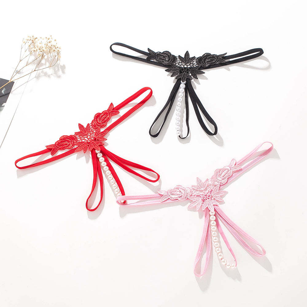 Pearl Play Embroidered Crotchless Thong(Buy 1, get 2 free)