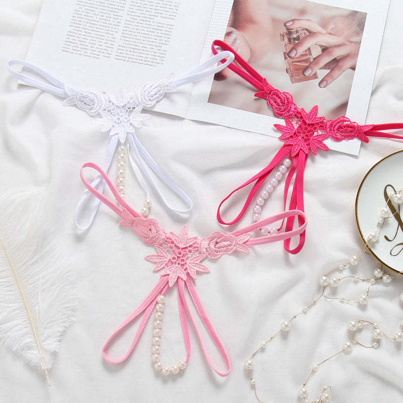 Pearl Play Embroidered Crotchless Thong(Buy 1, get 2 free)