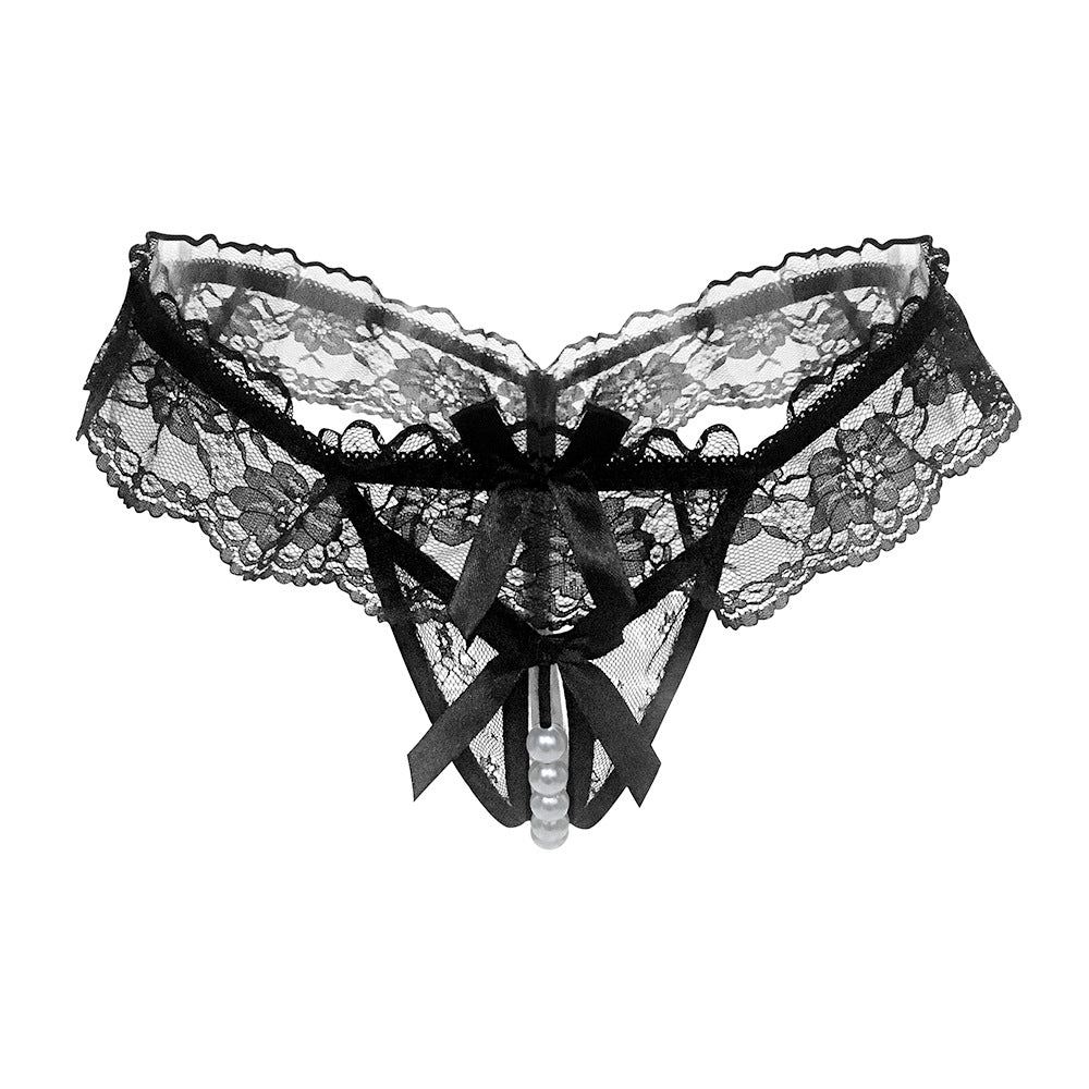 Pearl Desire Lace Crotchless Thong(Buy 1, get 2 free)