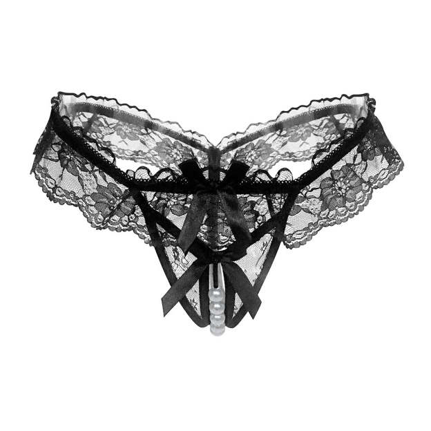 Pearl Desire Lace Crotchless Thong(Buy 1, get 2 free)
