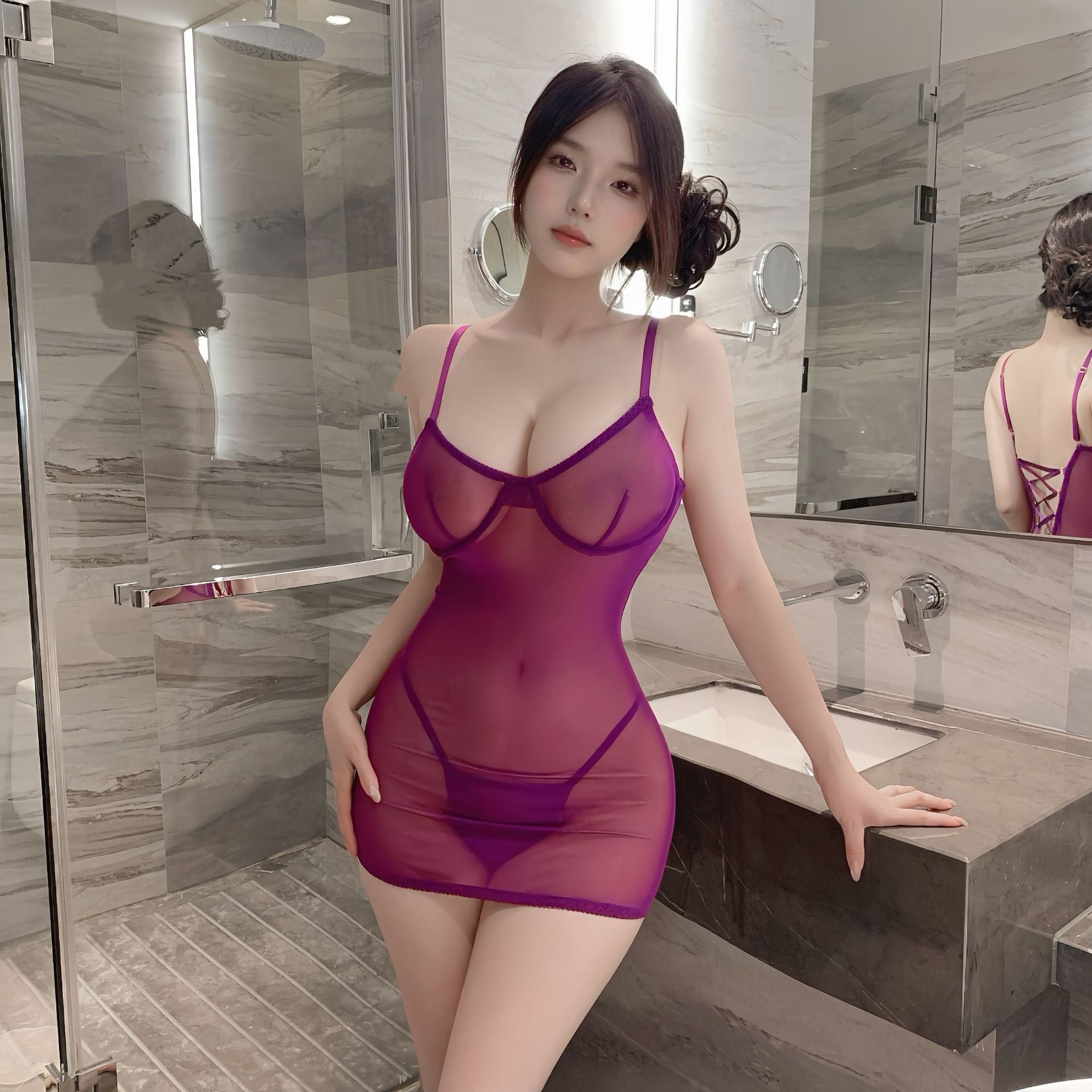 Sexy lingerie women's see-through leopard print hip-lifting pajamas