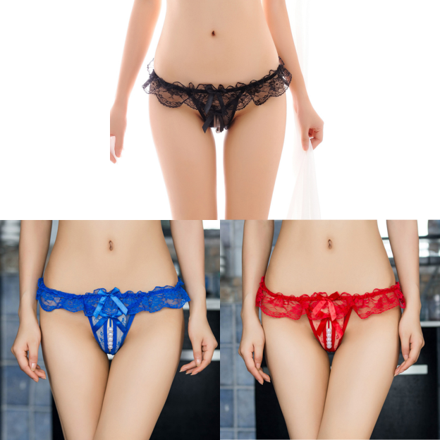 Pearl Desire Lace Crotchless Thong(Buy 1, get 2 free)