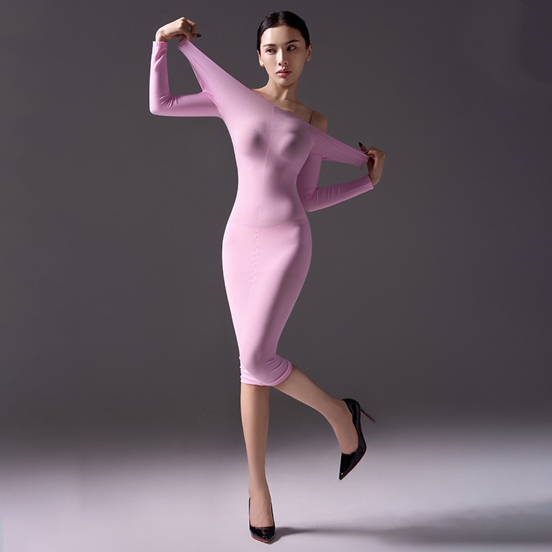 Mysterious, form-fitting, bodycon dress.
