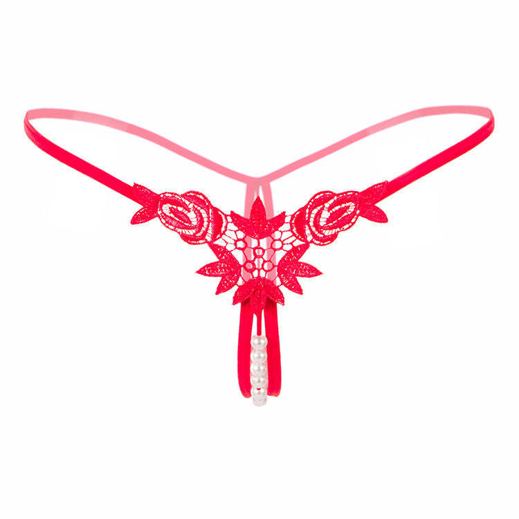 Pearl Play Embroidered Crotchless Thong(Buy 1, get 2 free)