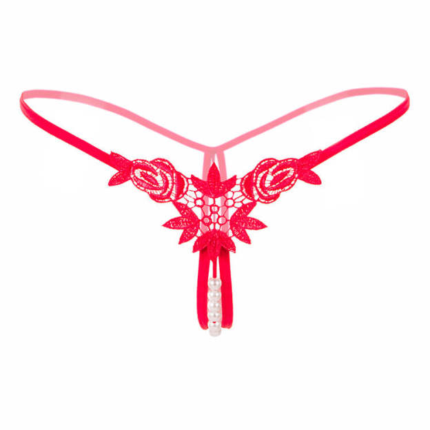 Pearl Play Embroidered Crotchless Thong(Buy 1, get 2 free)