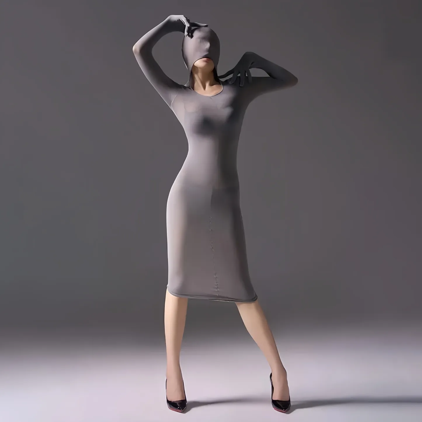 Mysterious, form-fitting, bodycon dress.
