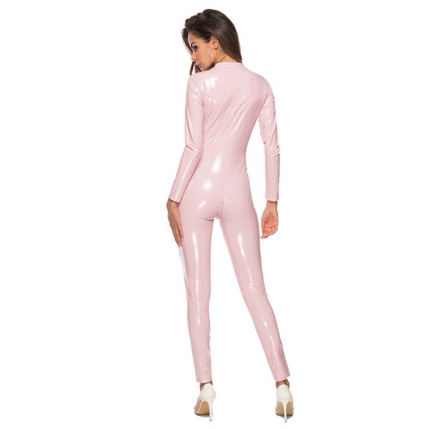 Bright leather jumpsuit PU patent leather suit