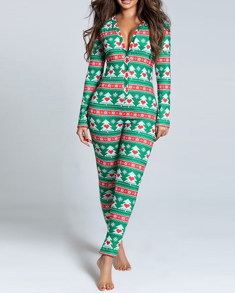 New flip-up printed Christmas long-sleeved pajamas