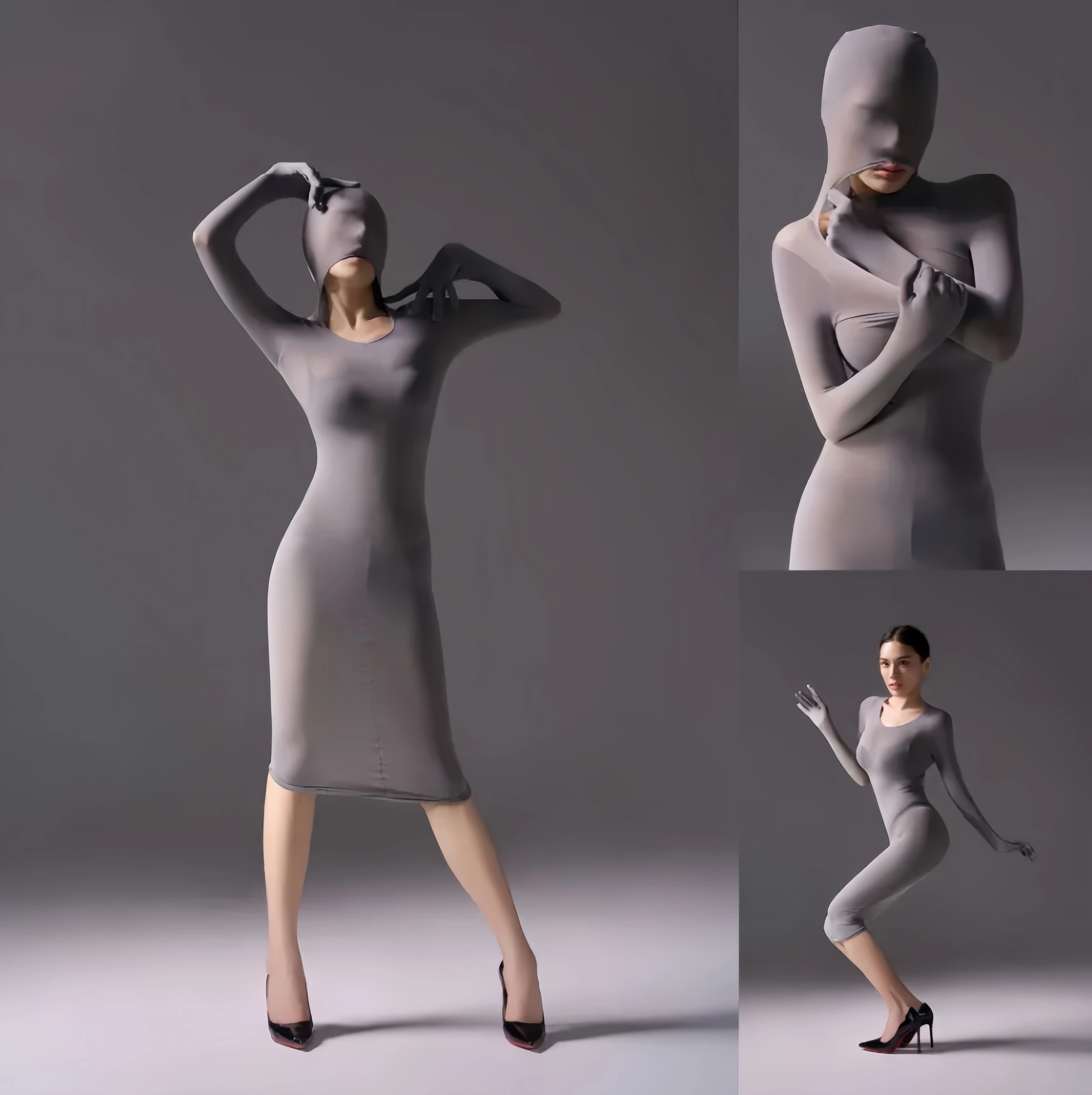 Mysterious, form-fitting, bodycon dress.