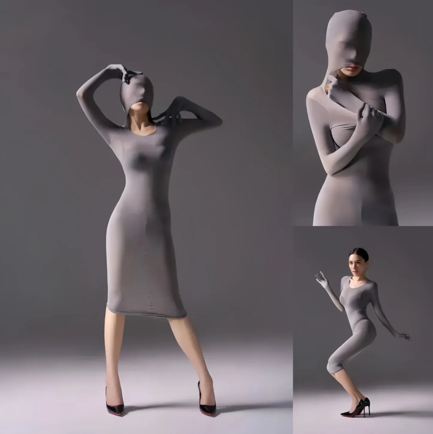 Mysterious, form-fitting, bodycon dress.