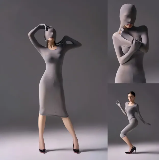 Mysterious, form-fitting, bodycon dress.